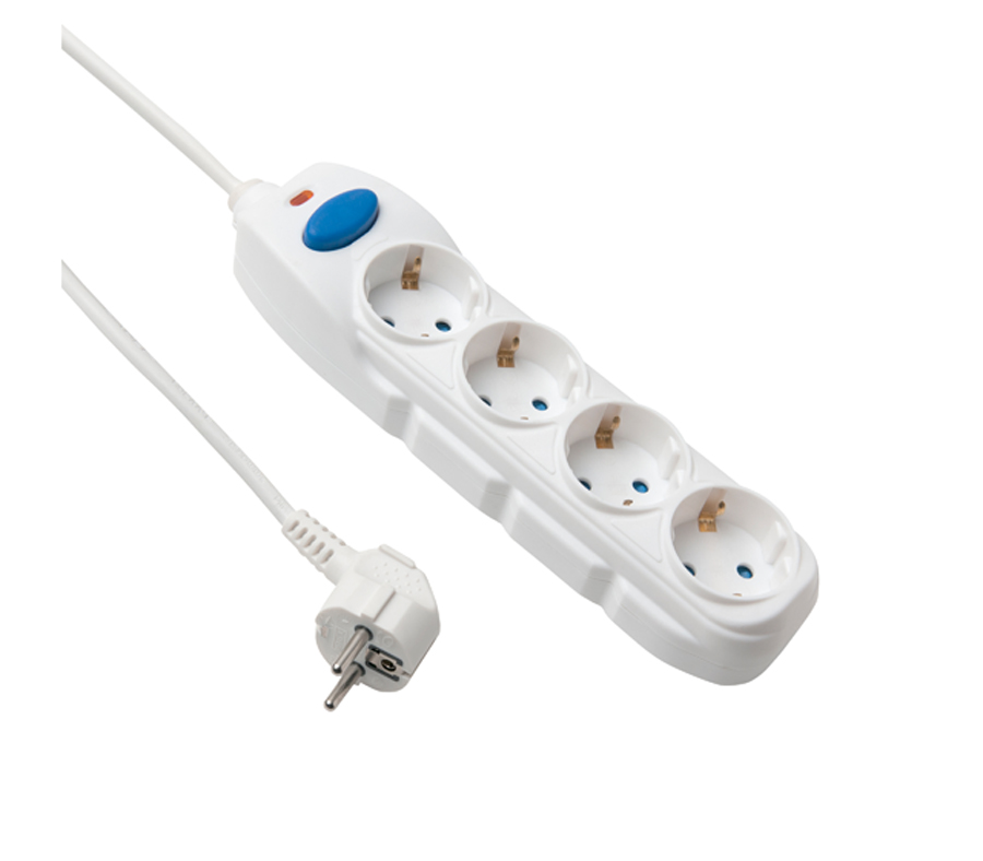 Удлинитель Electraline 4 розетки с выключателем цвет белый 3х1 5 м
