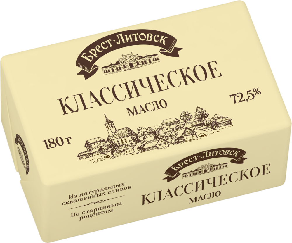 Масло Брест-Литовск сладкосливочное несолёное 72.5% 180 г