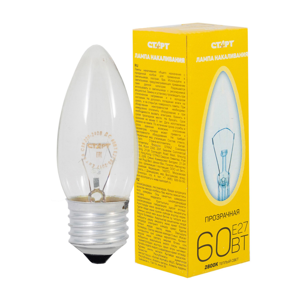Лампа Старт свеча Дс 60Вт Е27