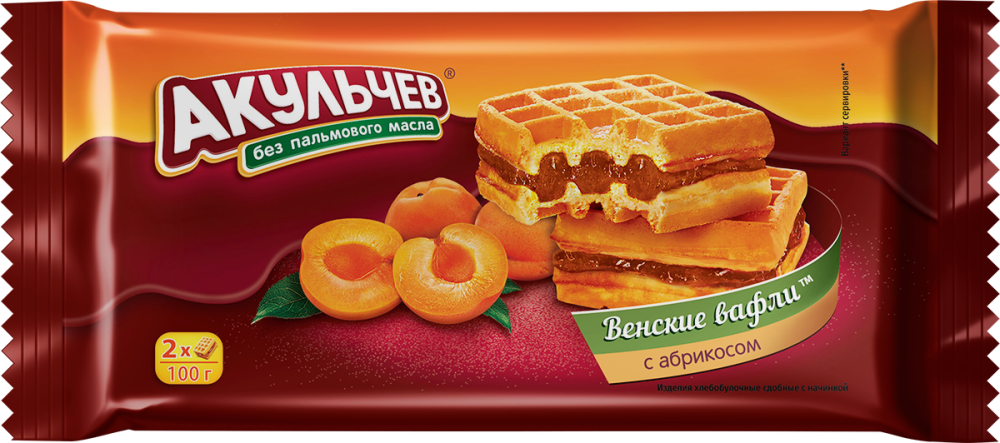 Вафли Акульчев венские с абрикосом, 100г