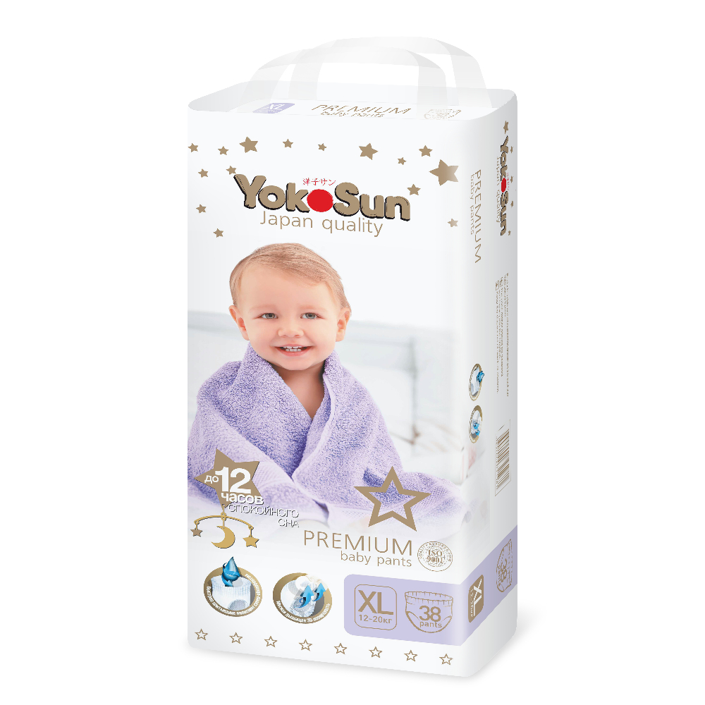 Подгузники-трусики YokoSun Premium размер XL 12-20кг, 38шт