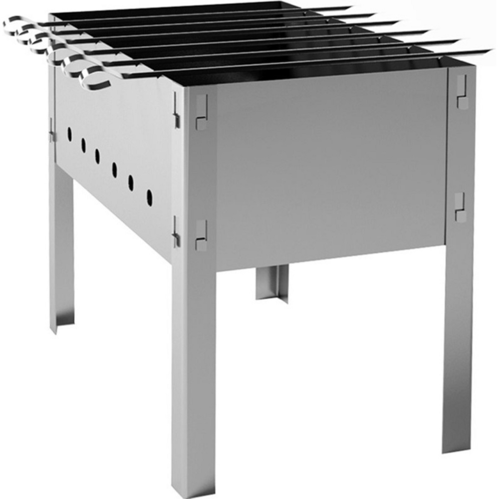 Мангал ТТ СевЗапУголь угольно-дровяной портативный сборно-разборной серый 35 х 25 х 35 см + 6 шампуров