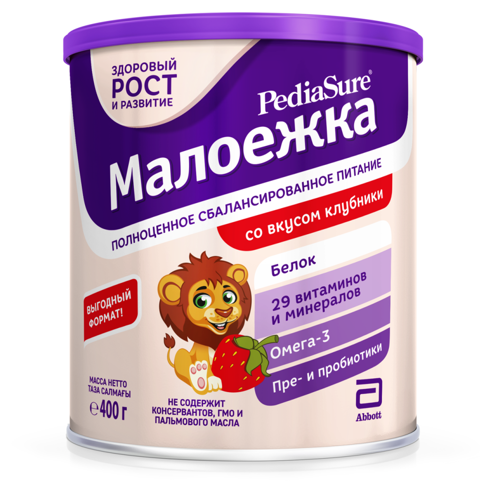 Смесь молочная сухая PediaSure Малоежка полноценное и сбалансированное питание со вкусом клубники с 1-10 лет 400 г