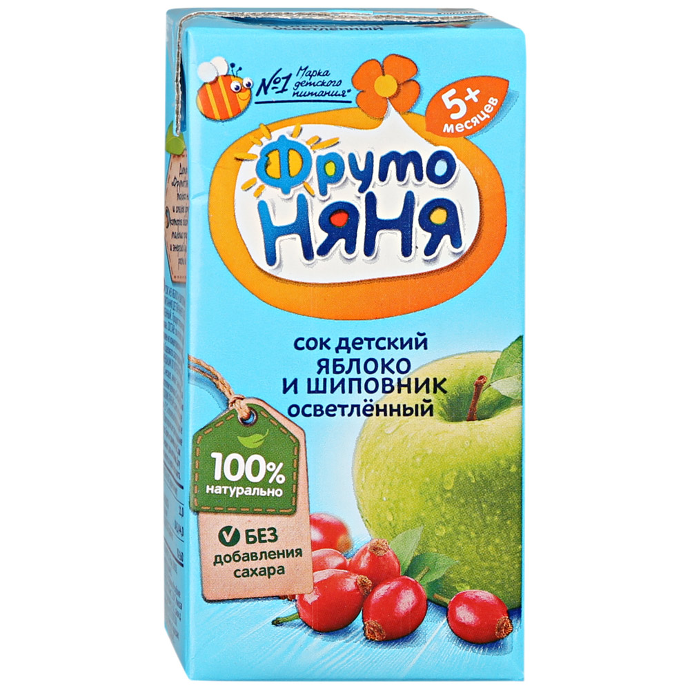 Сок ФрутоНяня из яблок и шиповника для детей с 5 месяцев, 0,2л