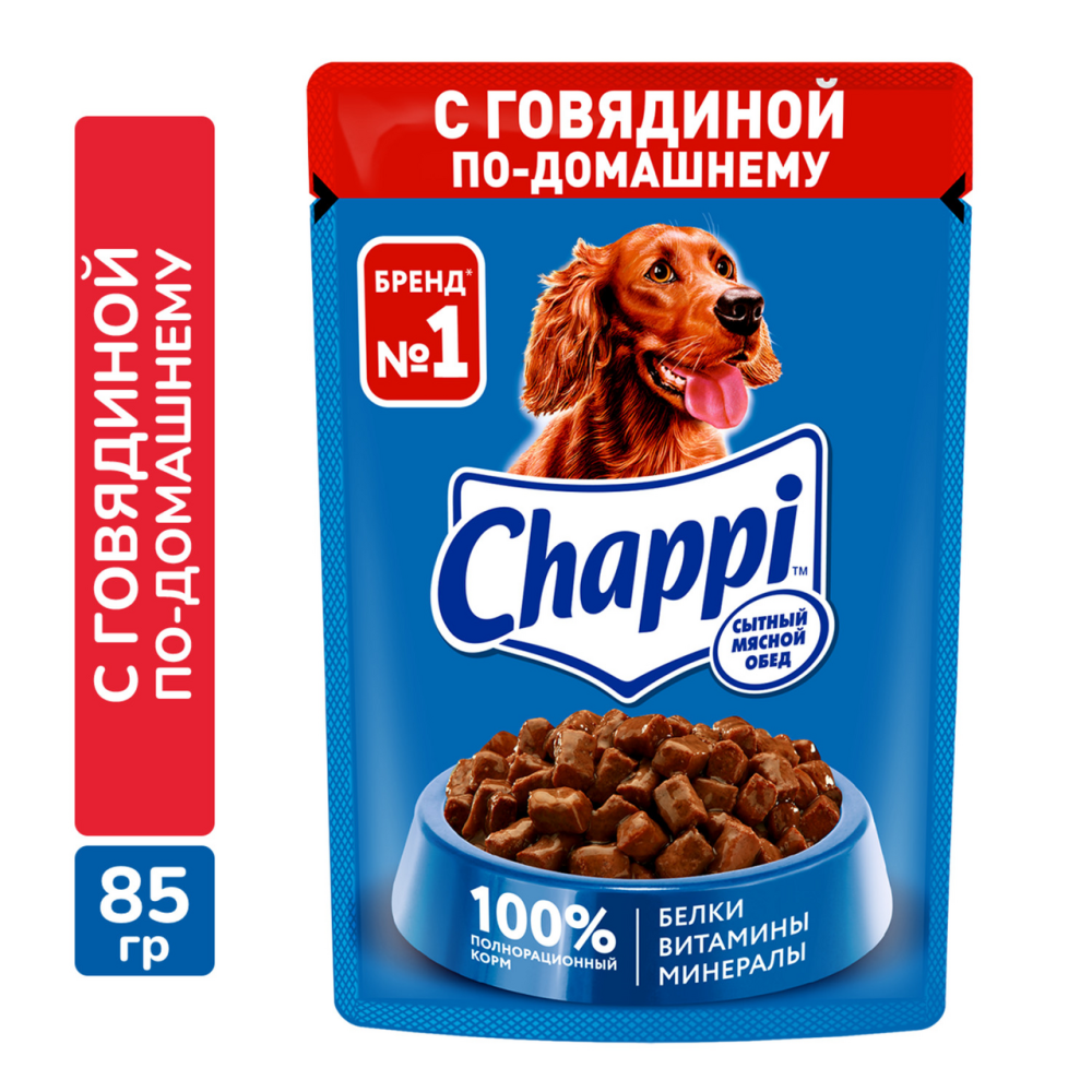 Корм влажный Chappi Сытный мясной обед говядина по-домашнему для собак 85 г