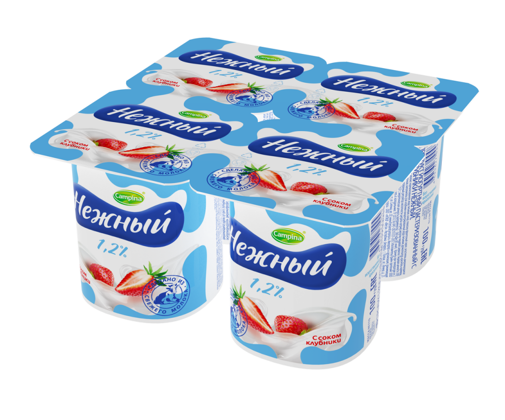 Йогуртный продукт Нежный с соком клубники 1,2% бзмж 100 г