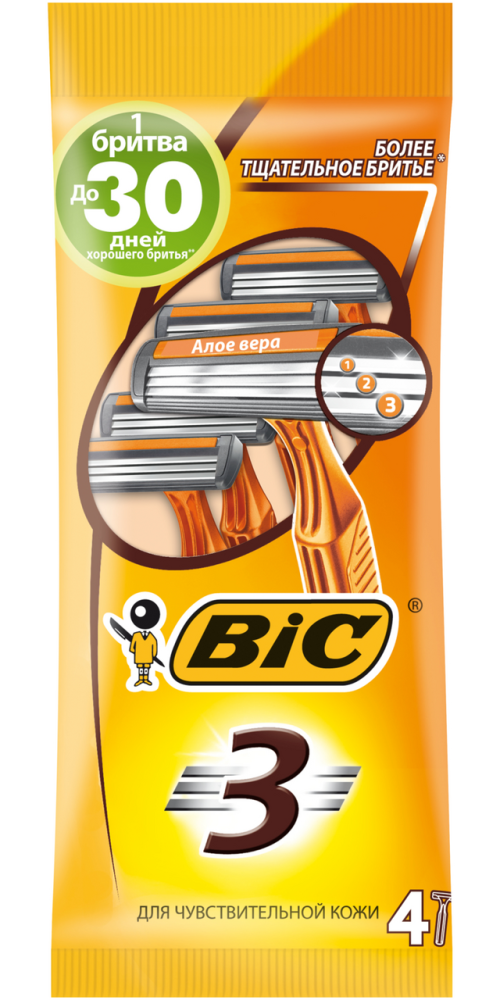 Станки одноразовые Bic 3 Sensitive с тремя лезвиями, 4 шт.