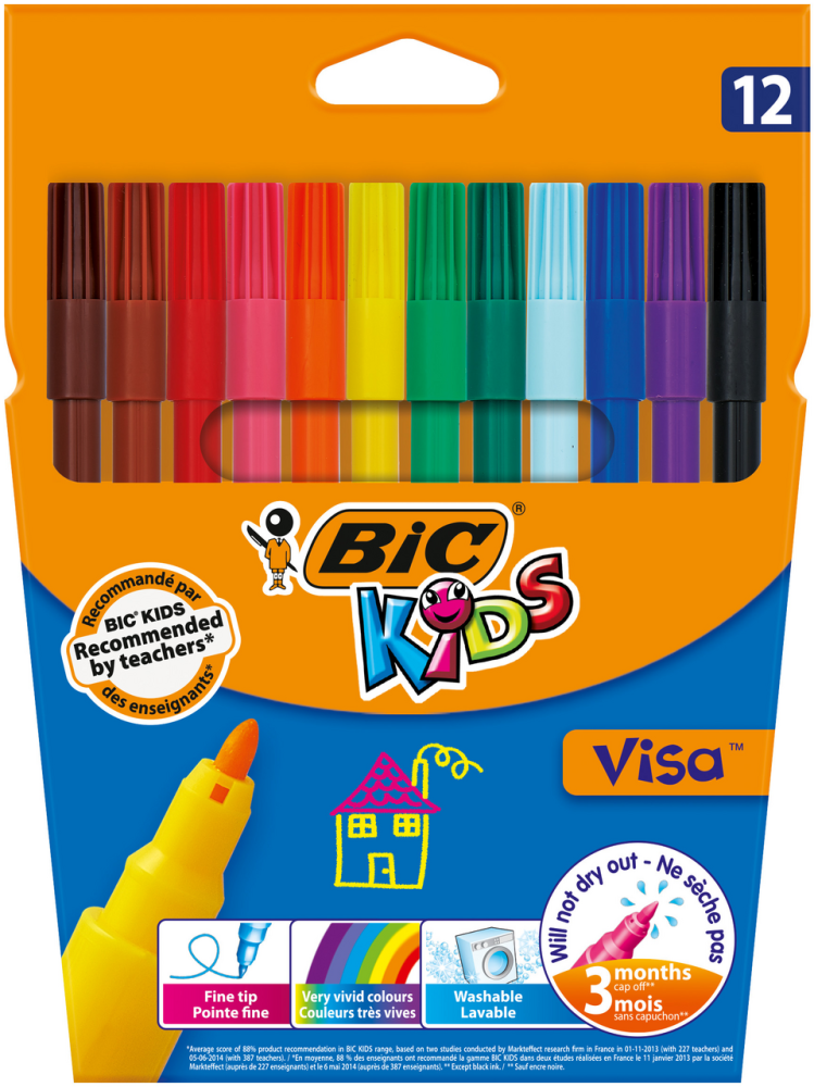 Цветные фломастеры Bic Visa 880, 12 цветов