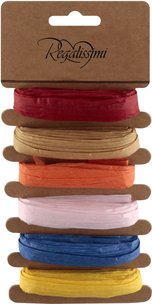 Набор из 6-х упаковочных лент, крученая рафия, Regalissimi, размер: 2 мм х 5 м, цвета в асс.