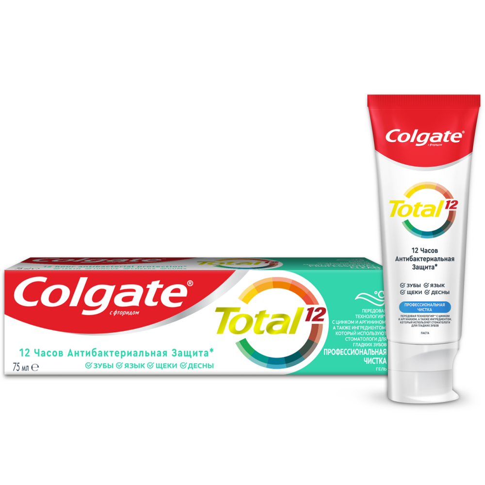 Зубная паста гель Colgate Total 12 профессиональная чистка антибактериальная 75 мл