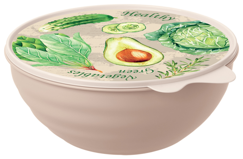 Миска Бытпласт с декором Wave с крышкой 3,7 л в ассортименте