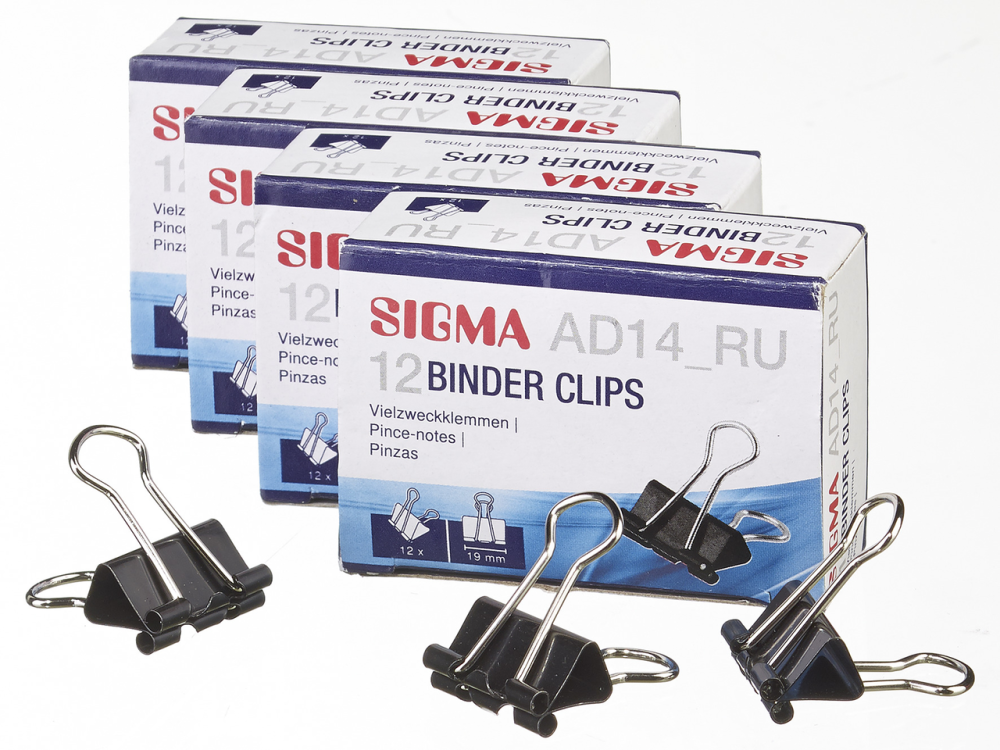 Зажим для бумаги SIGMA, 19 мм, 12 шт.