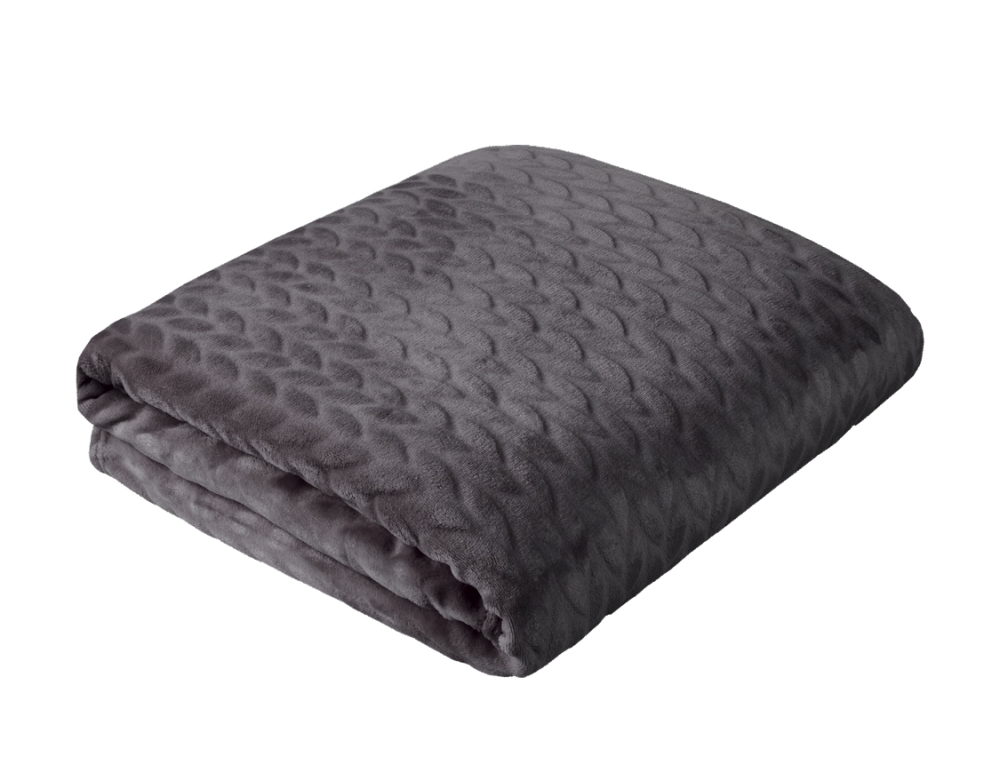 Плед Guten Morgen графит фланель листочки, 150 x 200см