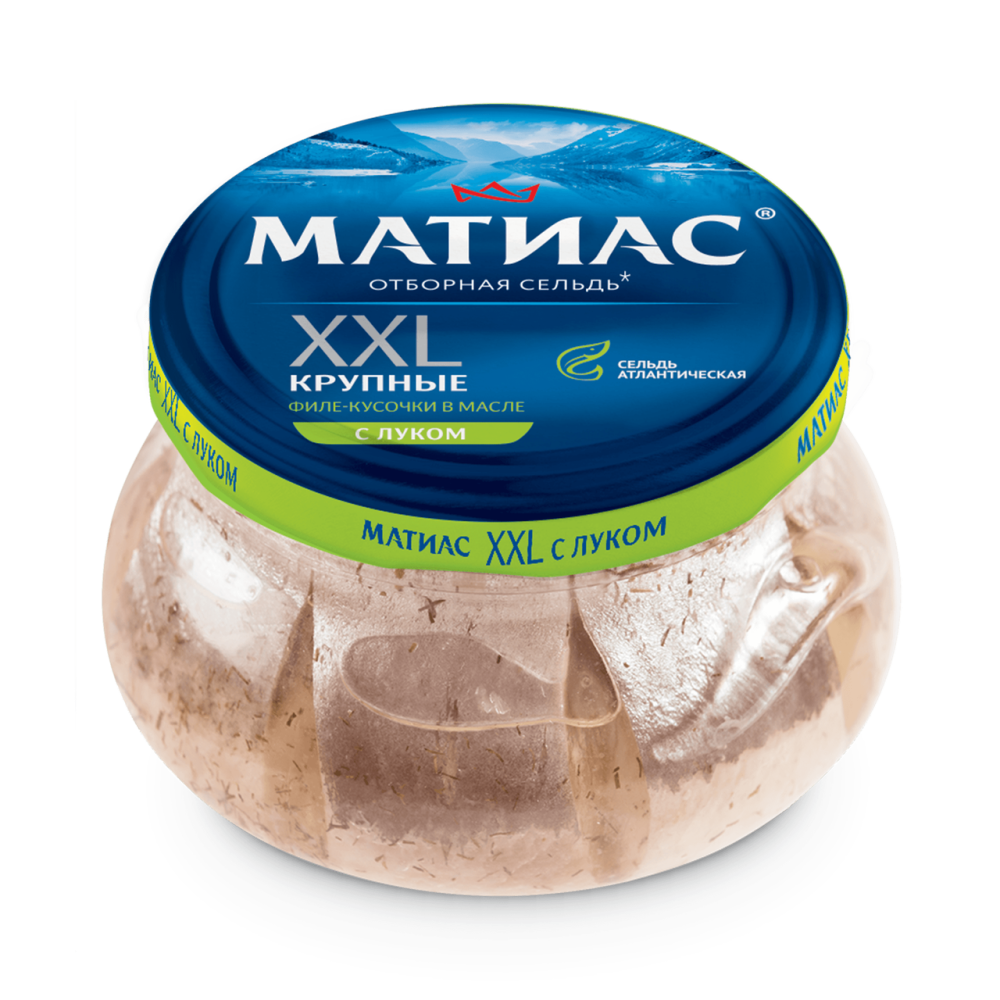 Сельдь Матиас филе-кусочки в масле с луком 260 г