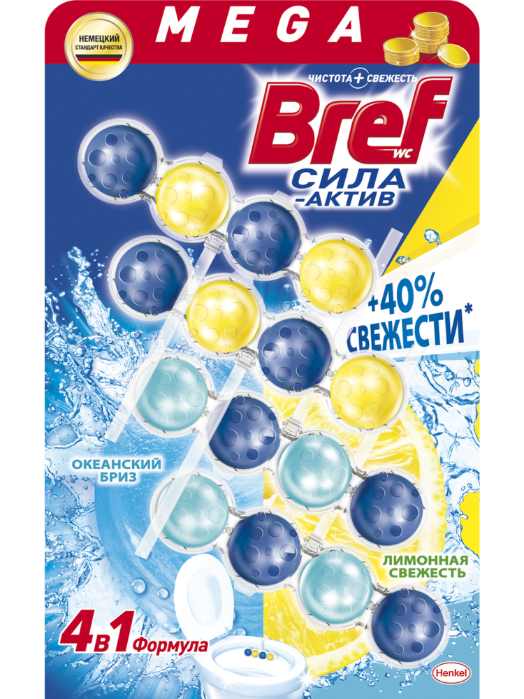 Блок для унитаза Bref Лимон-океан, 50г х 4шт