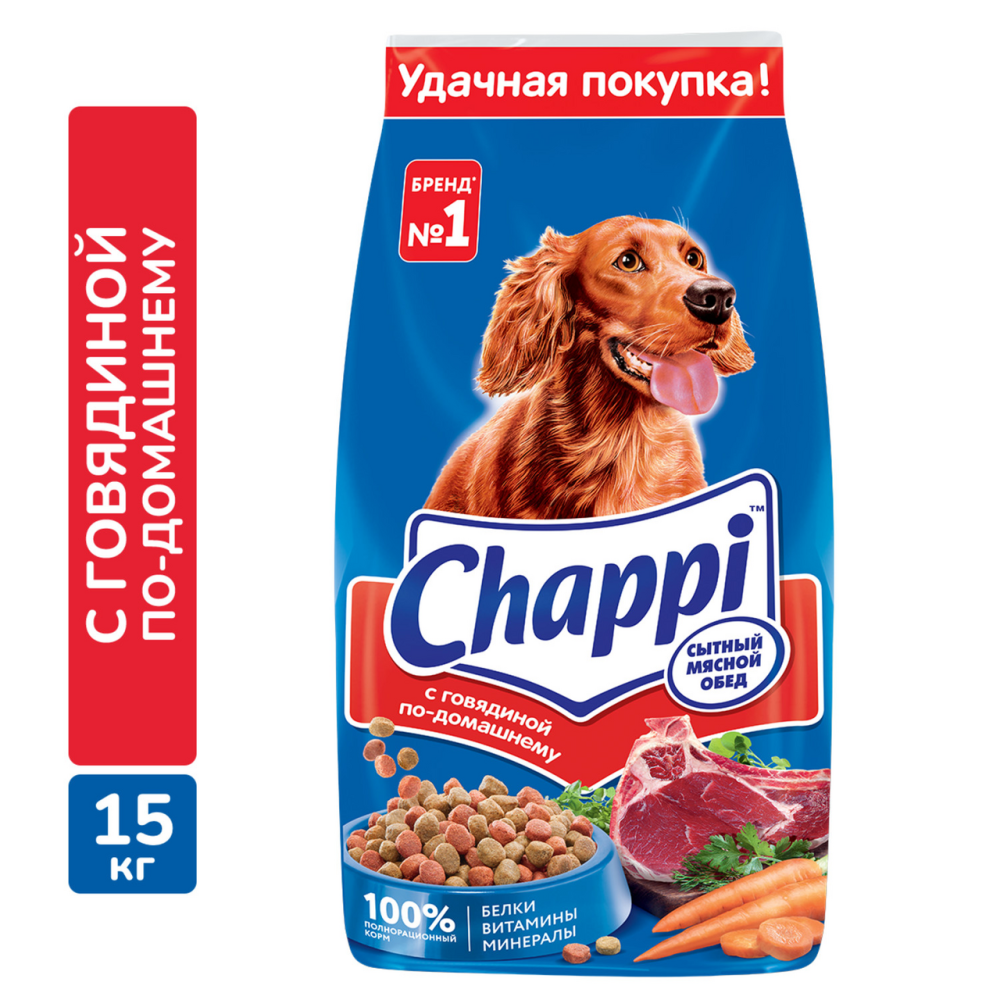 Корм сухой для собак Chappi Сытный мясной обед с говядиной по-домашнему 15 кг