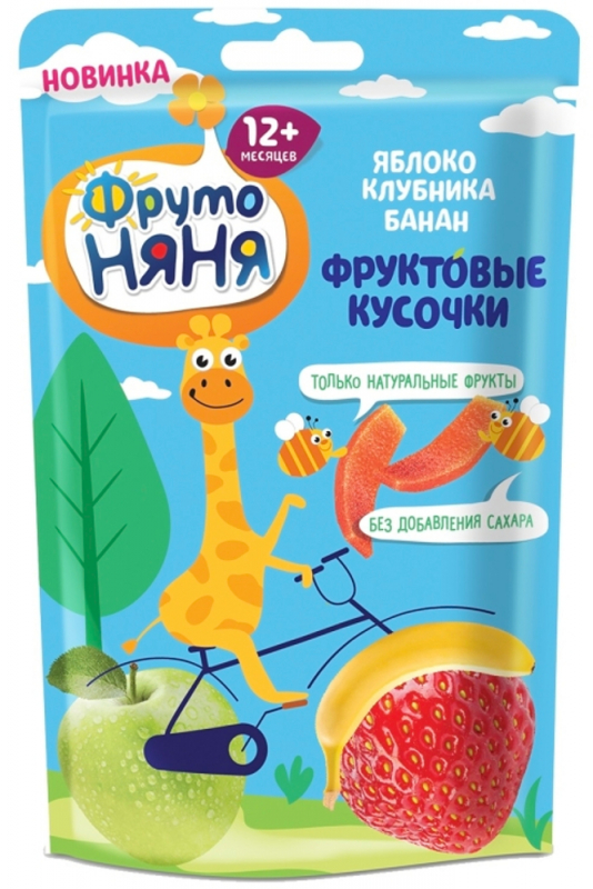 Фруктовые кусочки ФрутоНяня с яблоком клубникой и бананом с 12 месяцев 15 г