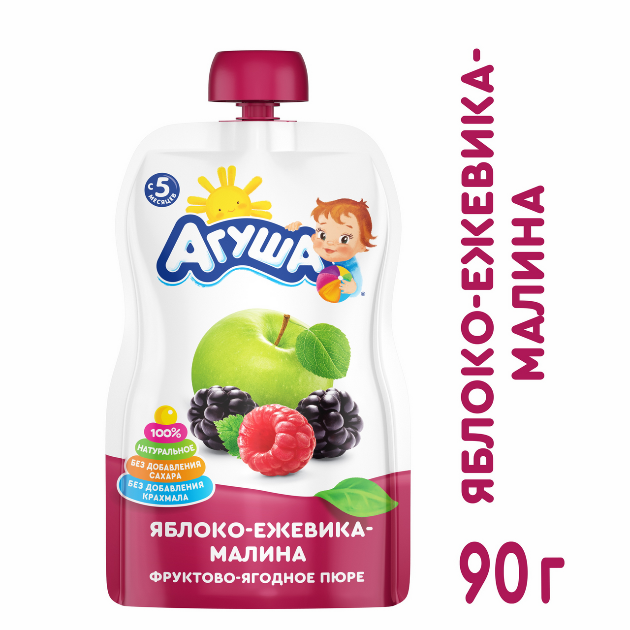 Пюре Агуша фруктово-ягодное Яблоко-Ежевика-Малина с 6 месяцев, 90г