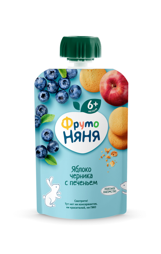 Пюре ФрутоНяня "Из яблок и черники с печеньем" с 6 месяцев 90г