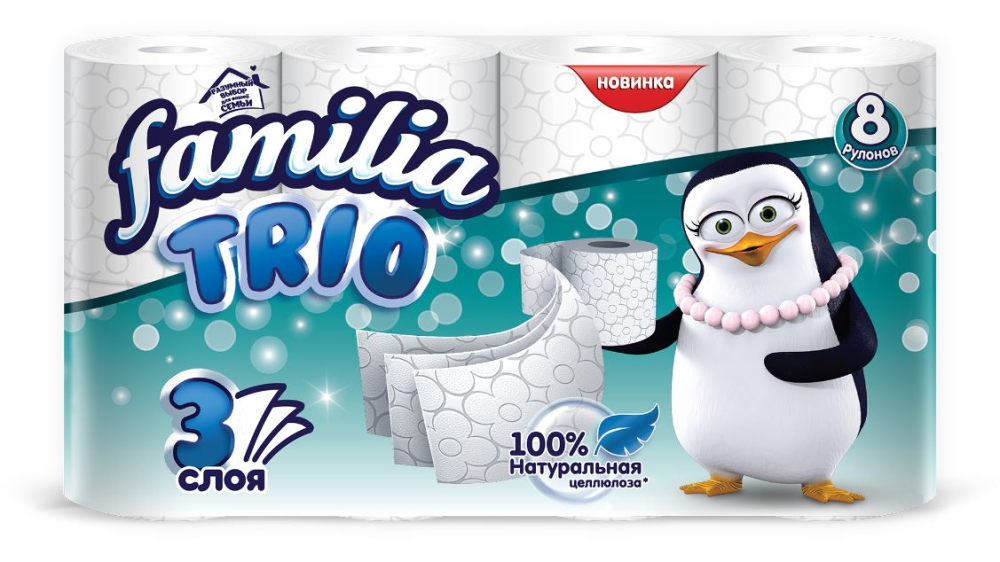 Бумага туалетная Familia Trio 3 слоя, 8шт