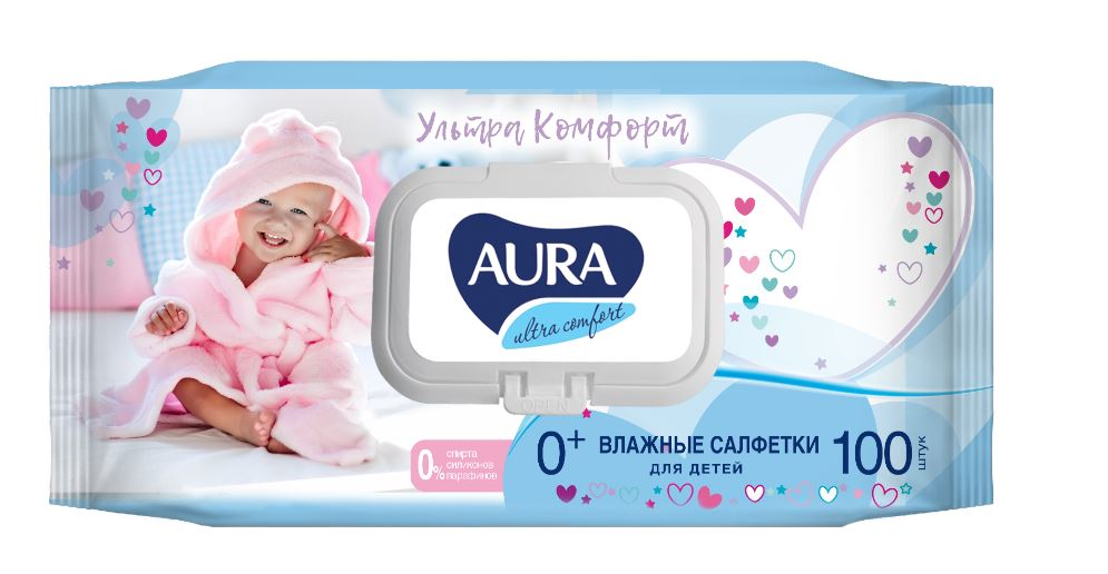 Салфетки влажные Aura Ultra Comfort детские с алоэ и витамином E, 100шт