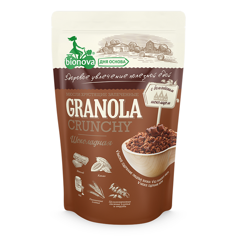 Мюсли Bionova хрустящие запеченные шоколадные 400 г