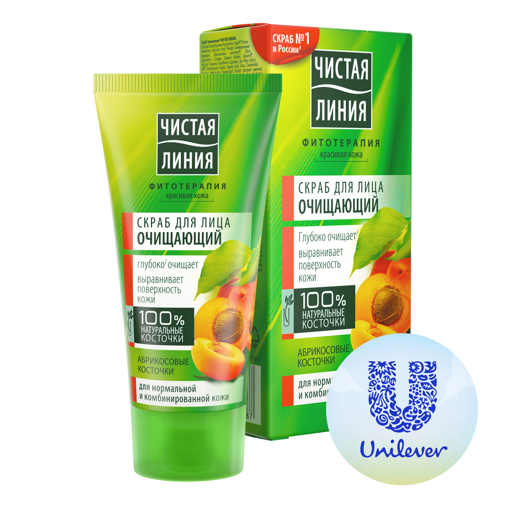 Скраб для лица Чистая линия очищающий, абрикосовые косточки 50м