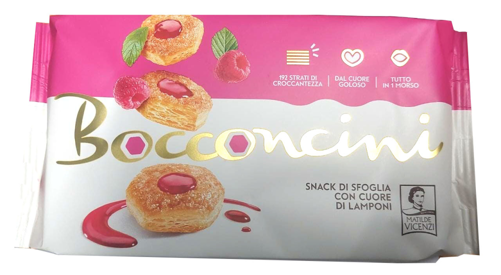 Пирожные Vicenzi Bocconcini слоеные с малиновой начинкой, 90г