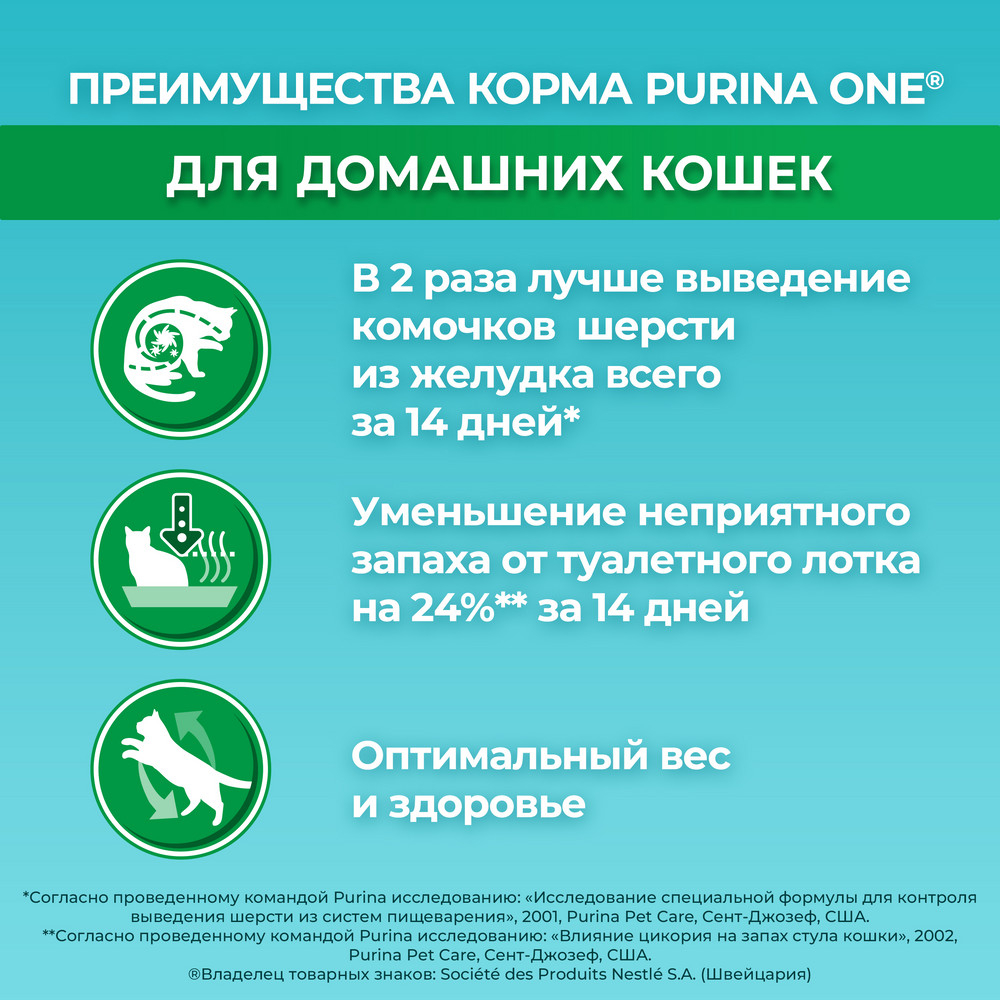 Корм сухой Purina One для домашних кошек с индейкой и цельными злаками, 200 г