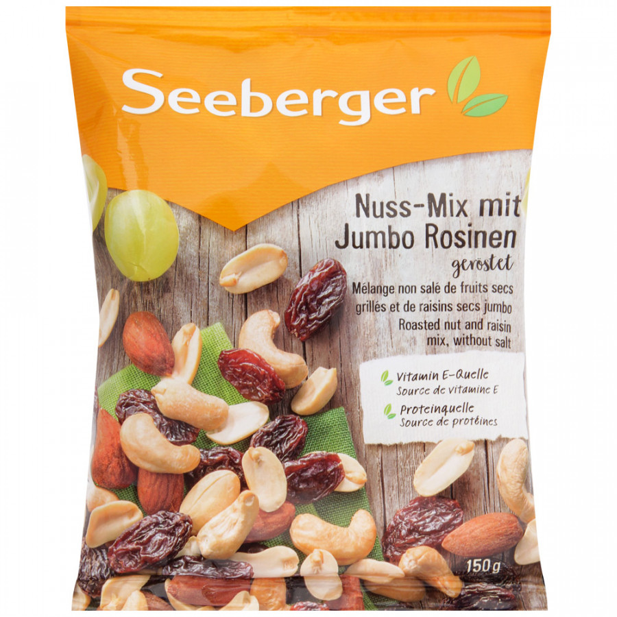 Смесь Seeberger обжаренные орехи и темный изюм Джамбо, 150г
