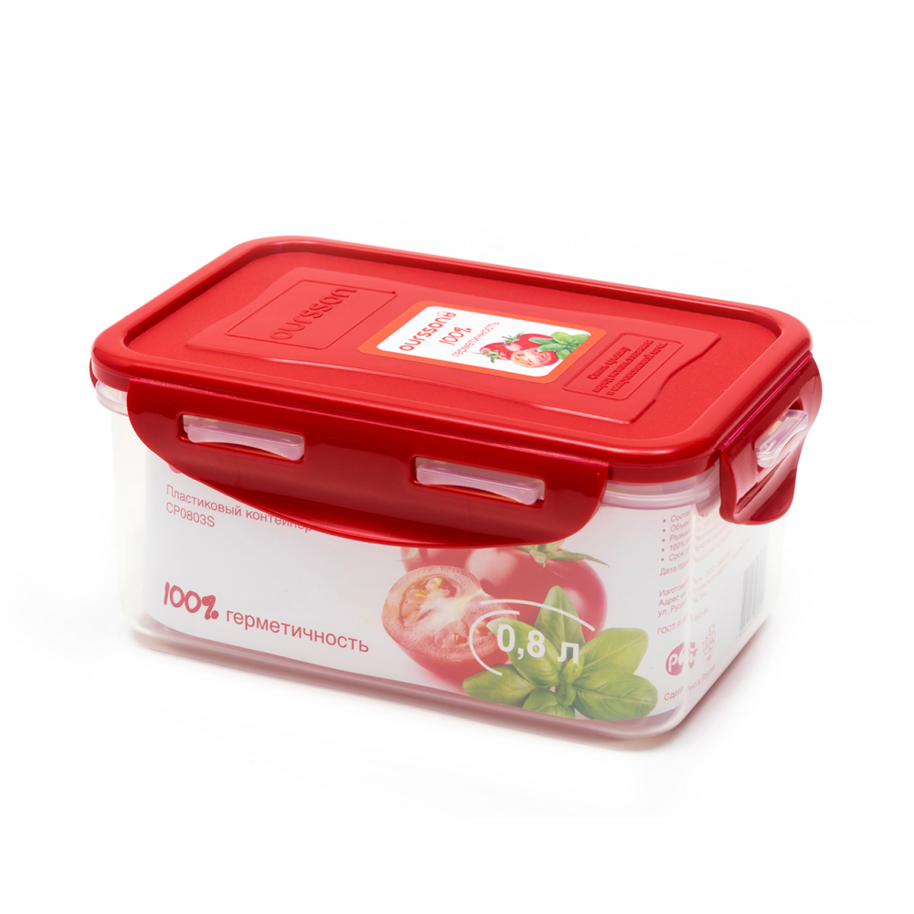 Контейнер Oursson Germetic Clip CP0803S/RD 800 мл прозрачный-красный