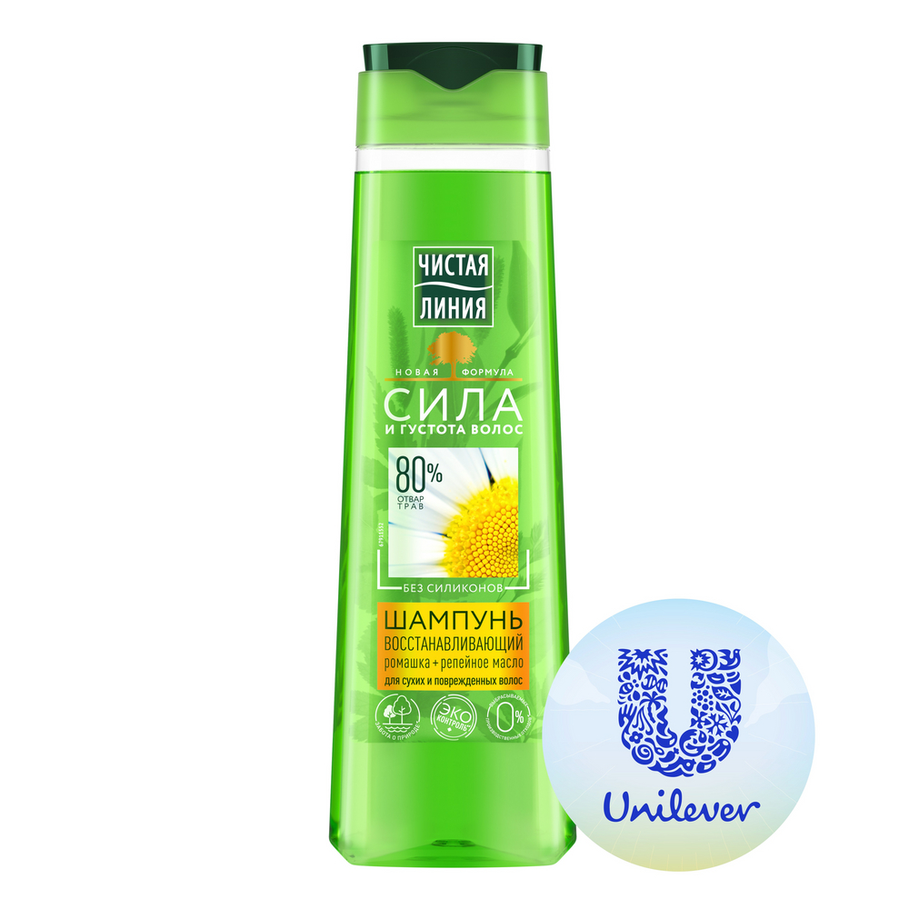 Шампунь Чистая линия восстанавливающий отвар целебных трав для сухих волос ромашка 400мл