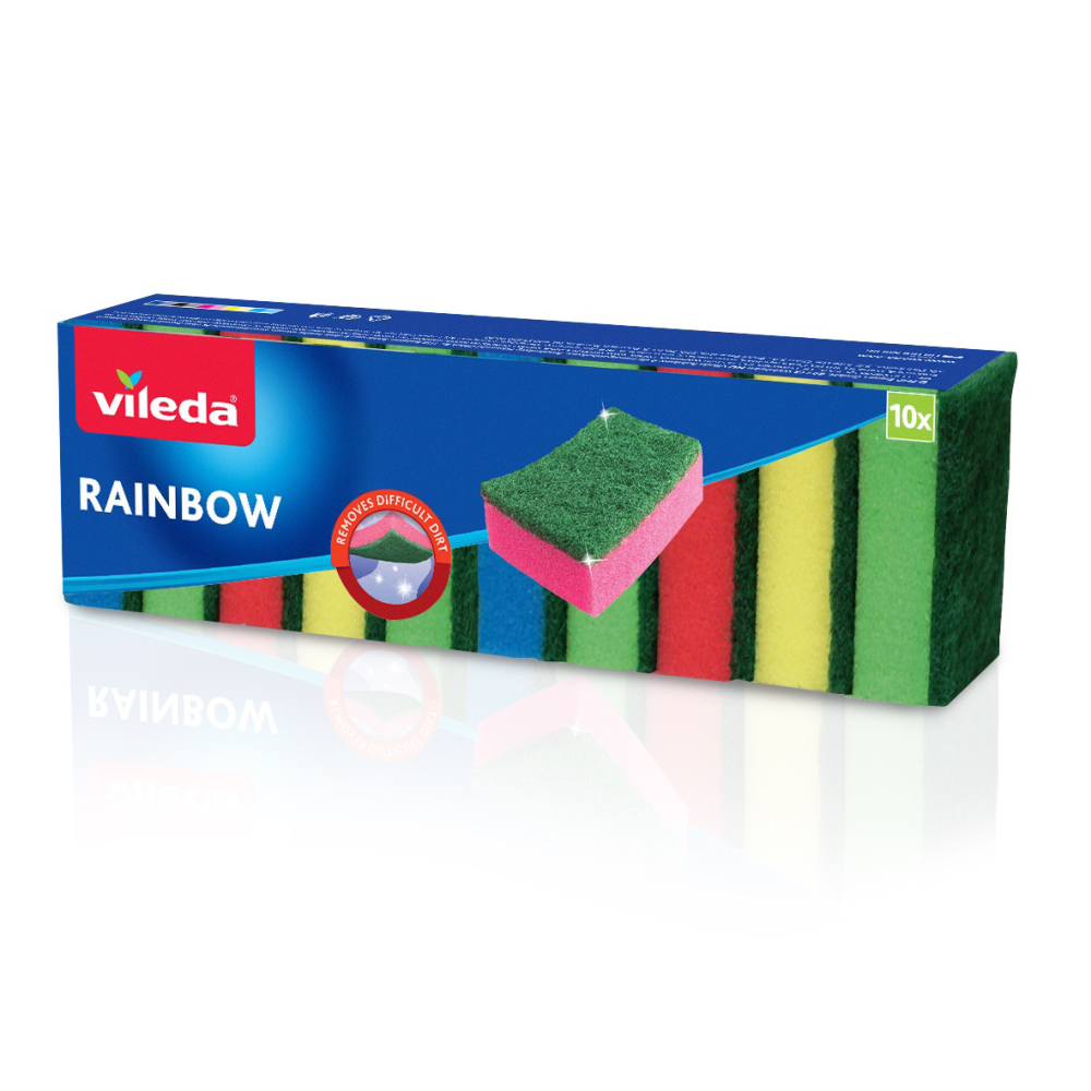 Губки Vileda Радуга для мытья посуды с абразивным слоем 10 шт