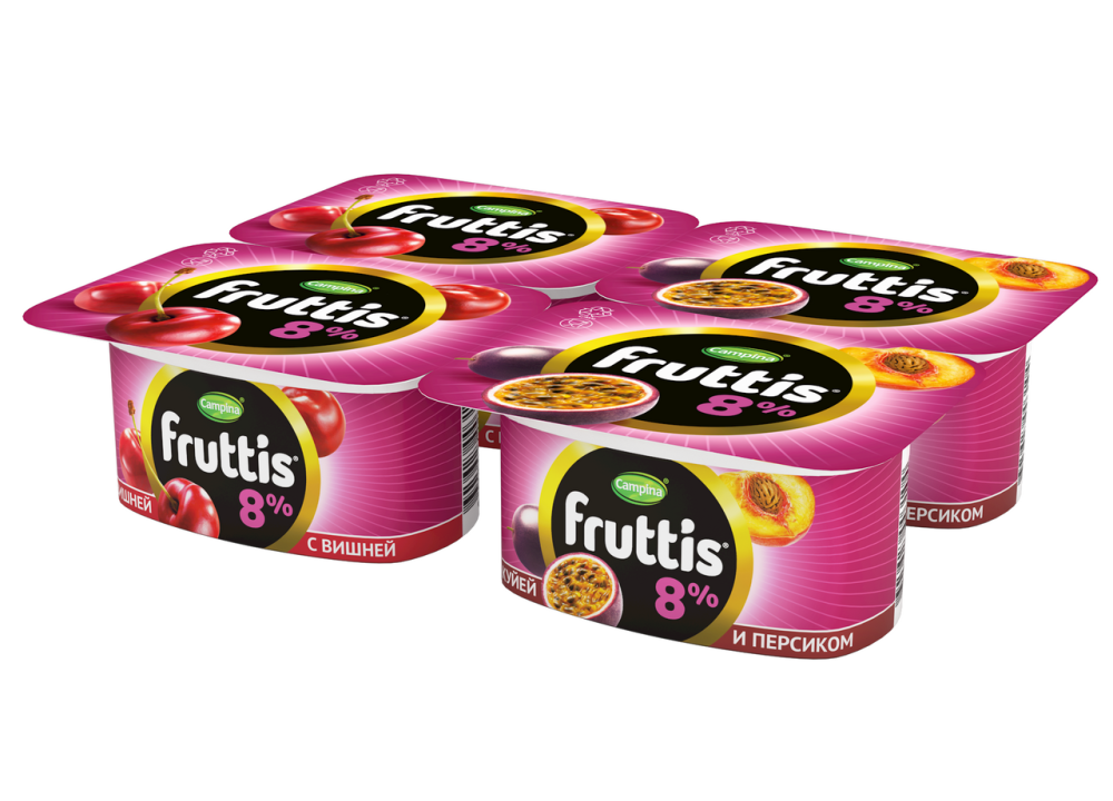 Йогуртный продукт Fruttis Суперэкстра вишня персик маракуйя 8% 115 г бзмж