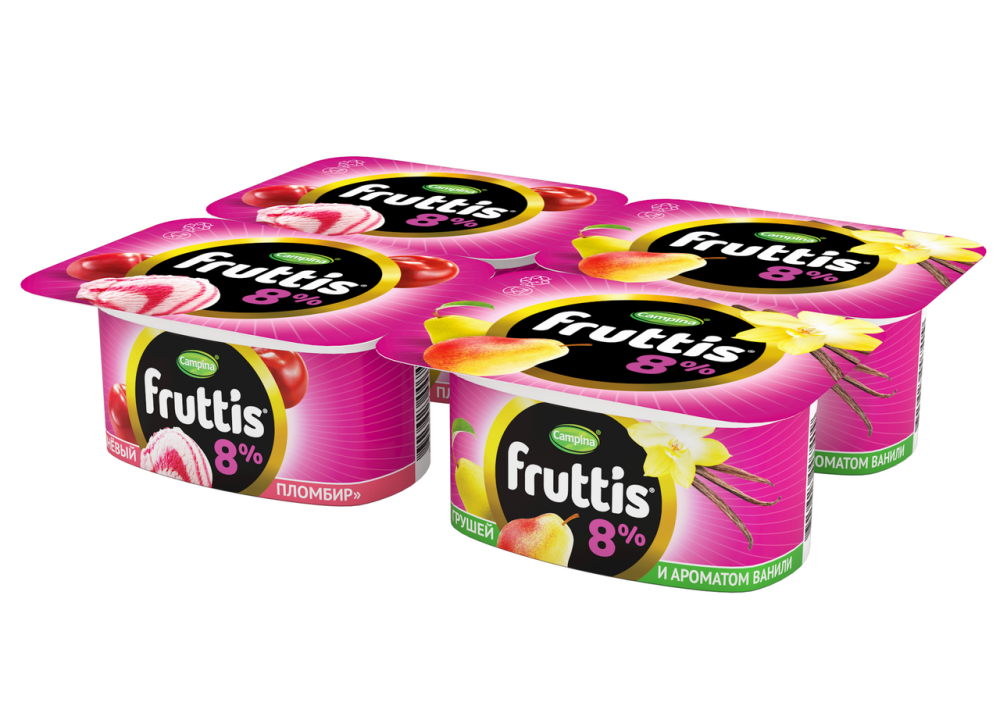 Йогуртный продукт Fruttis вишневый пломбир-груша-ваниль 115 г