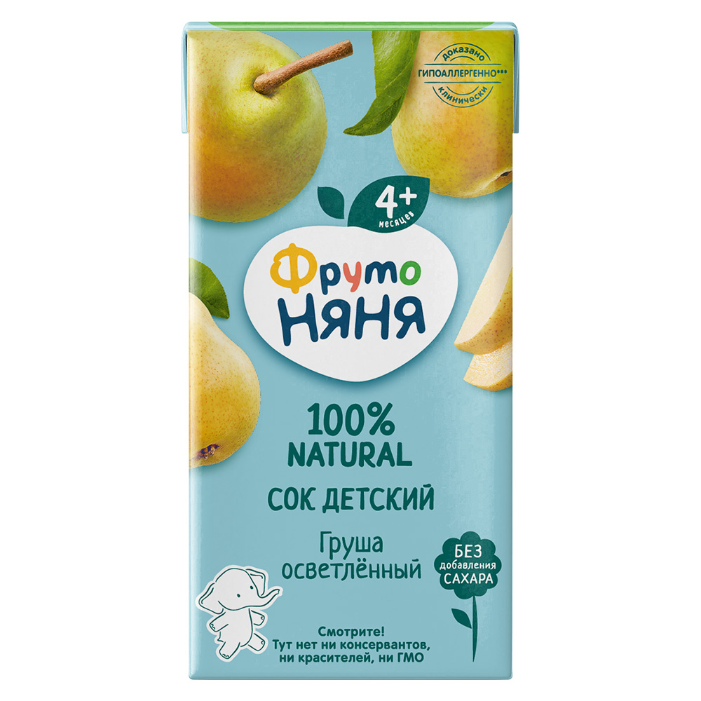 Сок ФрутоНяня из груш осветленный для детей с 4+ месяцев, 200мл