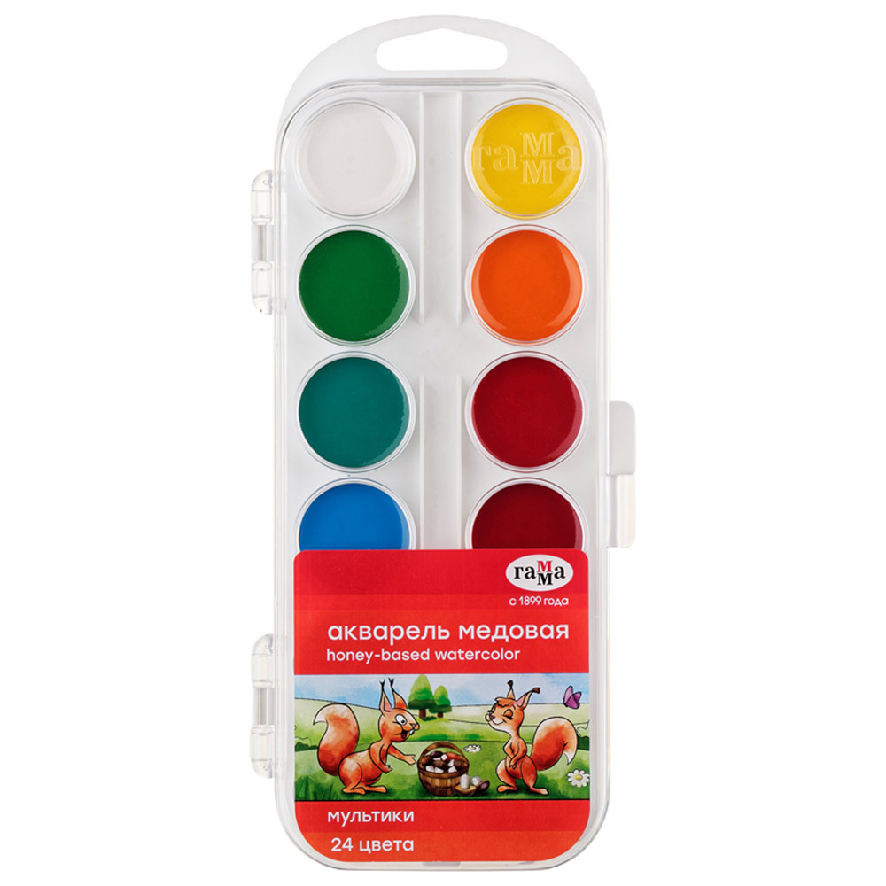 Краски акварельные Гамма Мультики медовые без кисти 24 цвета