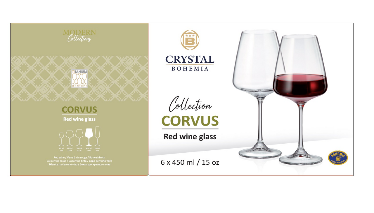 Набор бокалов для красного вина Crystal Bohemia Corvus, 450мл х 6шт
