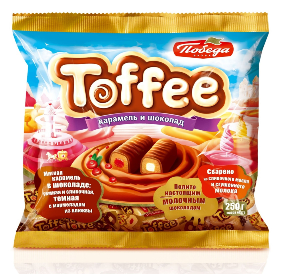 Конфеты Победа вкуса Toffee мягкая карамель в шоколаде 250 г