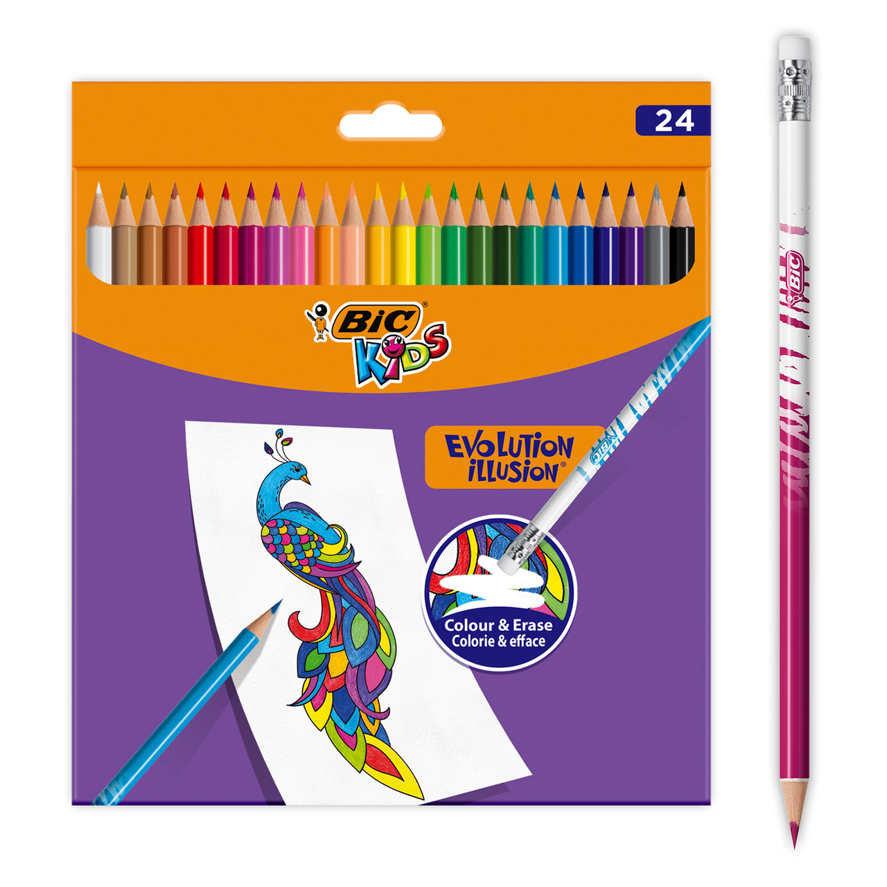 Карандаши цветные BIC Kids Illusion с ластиком 24 цвета 24 шт