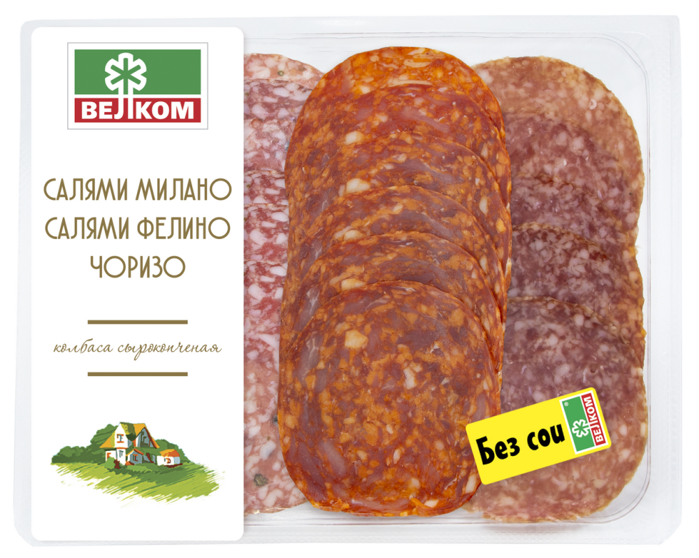 Ассорти колбас Велком Милано-Чоризо-Фелино сыровяленая ассорти, 150г