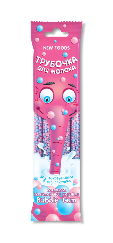 Трубочки для молочного коктейля New Foods со вкусом Bubble Gum 30 г