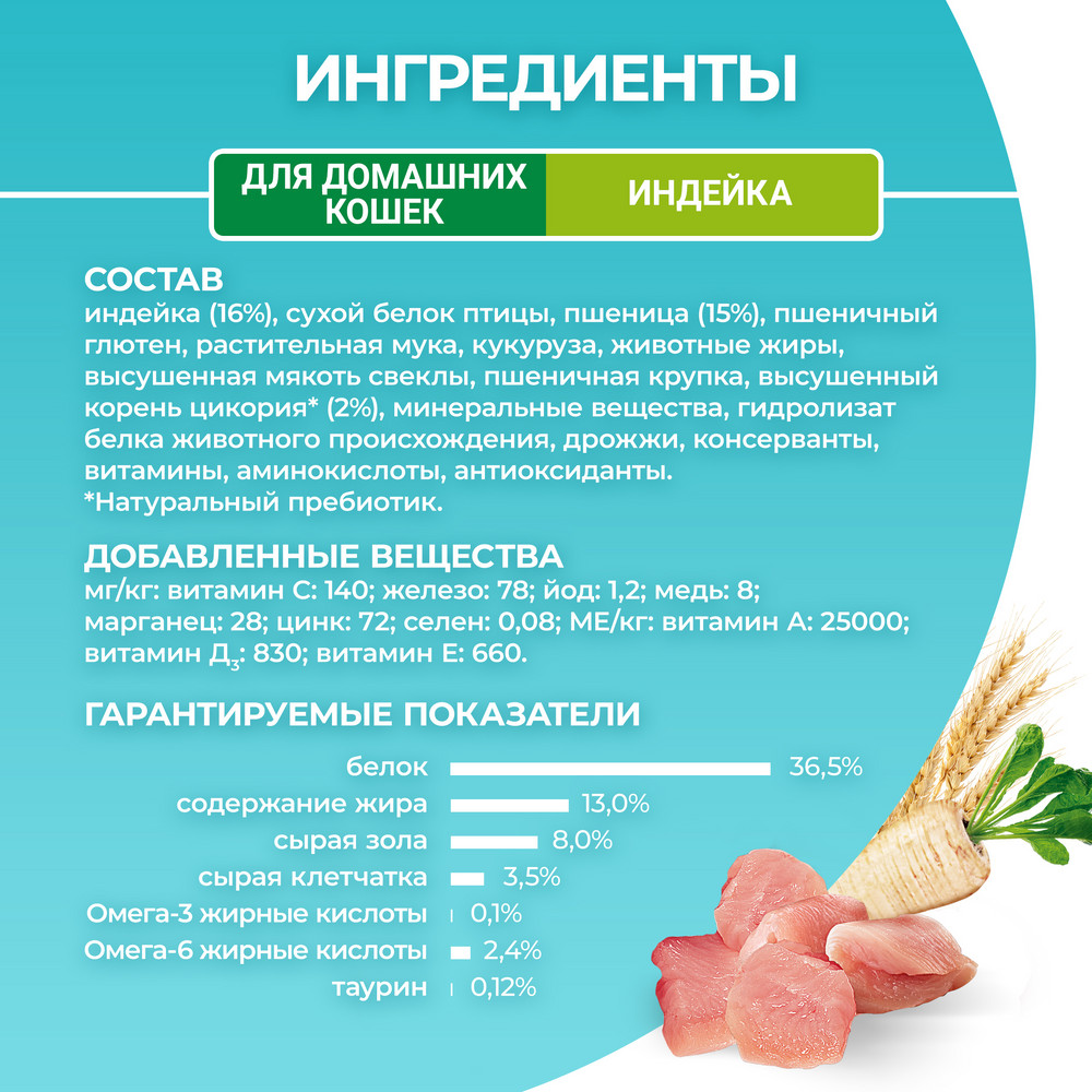 Корм сухой Purina One для домашних кошек с индейкой и цельными злаками, 200 г
