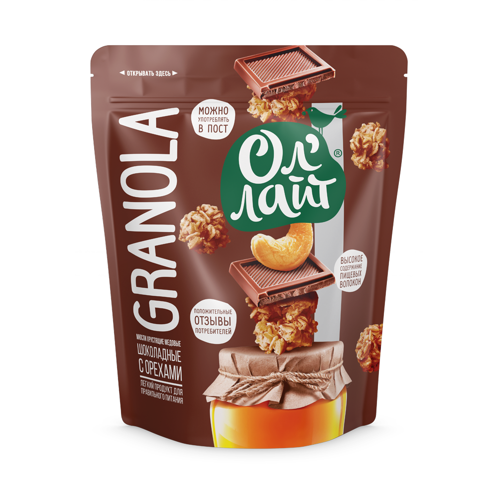 Гранола Ол'Лайт Медовые шоколадные с орехами хрустящие запеченные 280 г