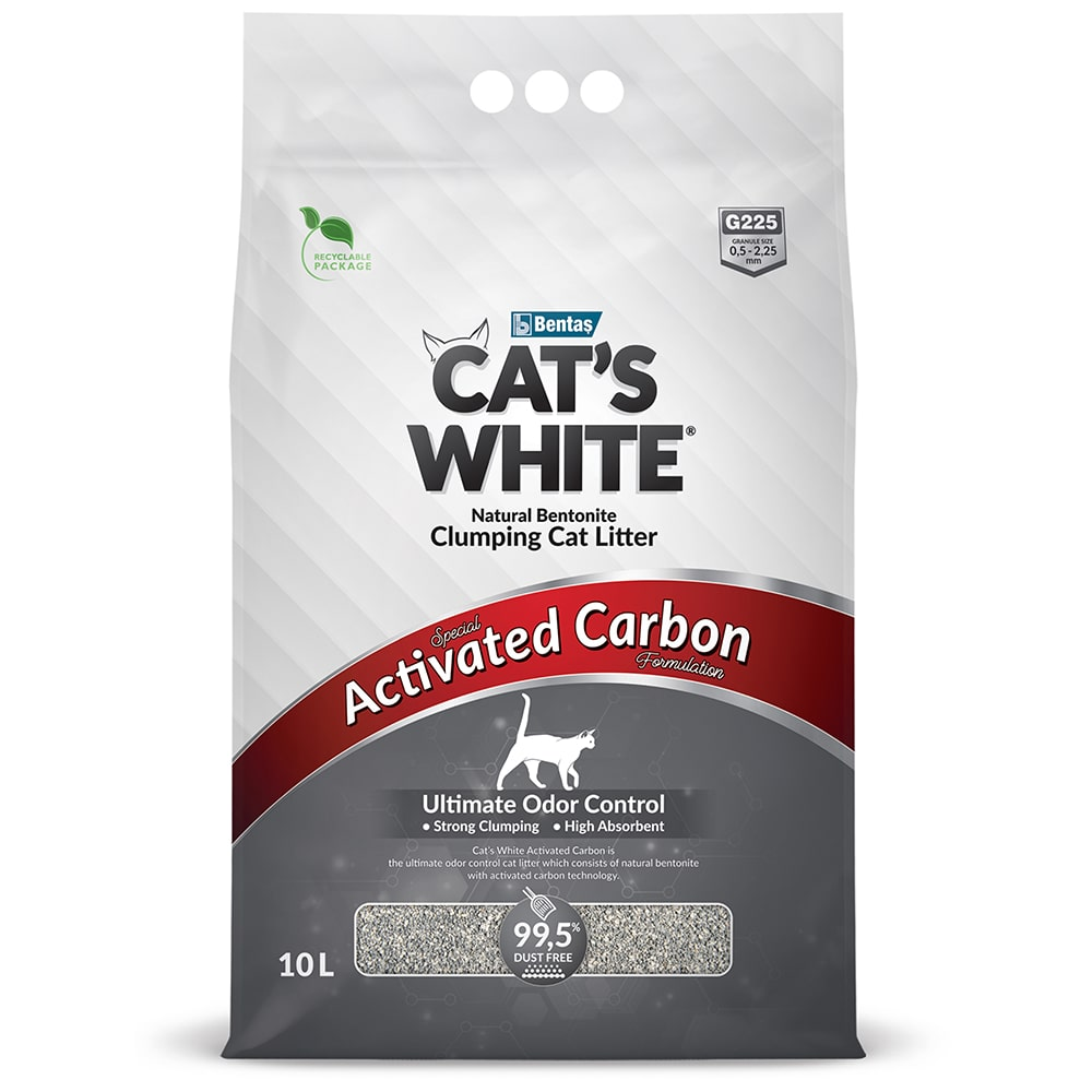 Наполнитель Cats White Activated Carbon комкующийся с активированным углем для кошачьего туалета, 10л