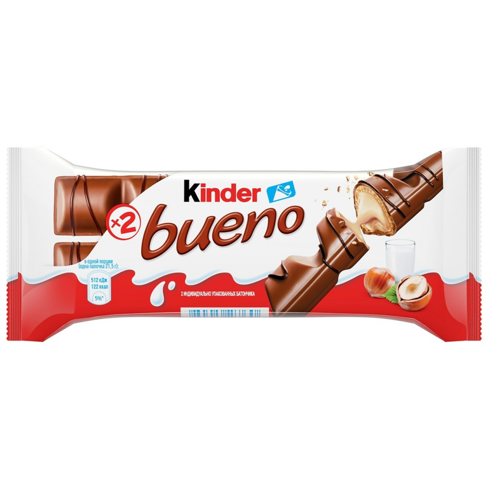 Вафли Kinder Bueno с молочно-ореховой начинкой 43г