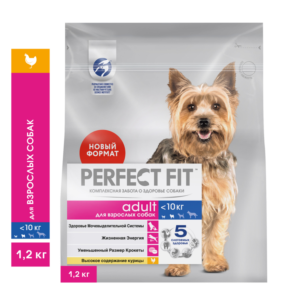 Корм сухой Perfect Fit для собак мелких и миниатюрных пород старше 1 года курица, 1.2кг