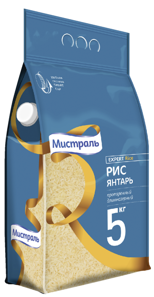 Рис Мистраль Янтарь пропаренный длиннозерный, 5кг