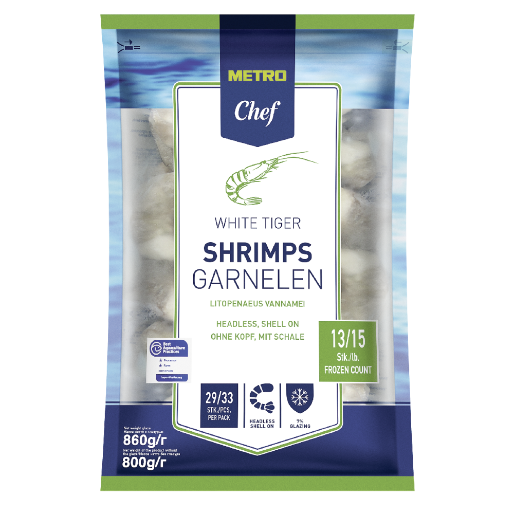 Креветки Metro Chef 13/15 без головы свежемороженые, 860г