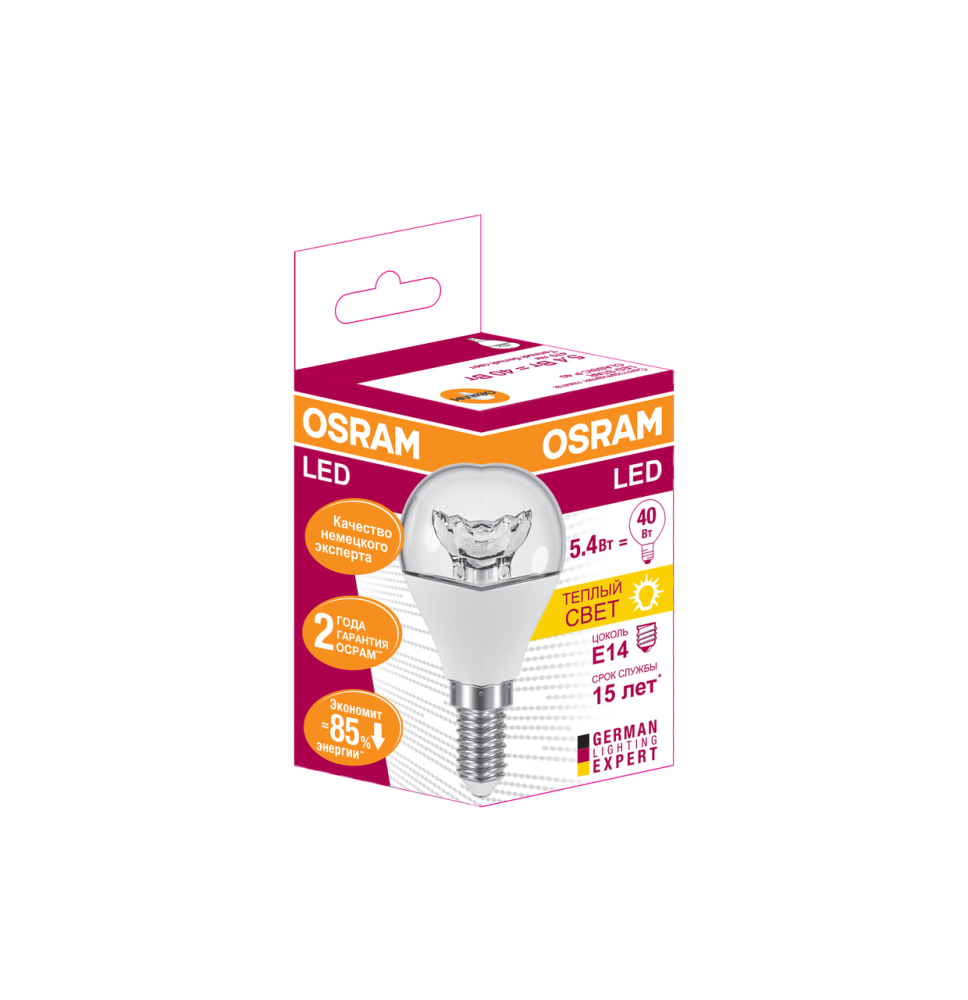 Лампа светодиодная Osram LED Е14 5,4W теплый свет